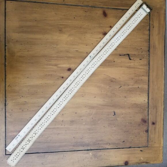 GAP Khaki Tan Leather Wide Waist Belt, Size Medium, Scallop Edge - Picture 12 of 12